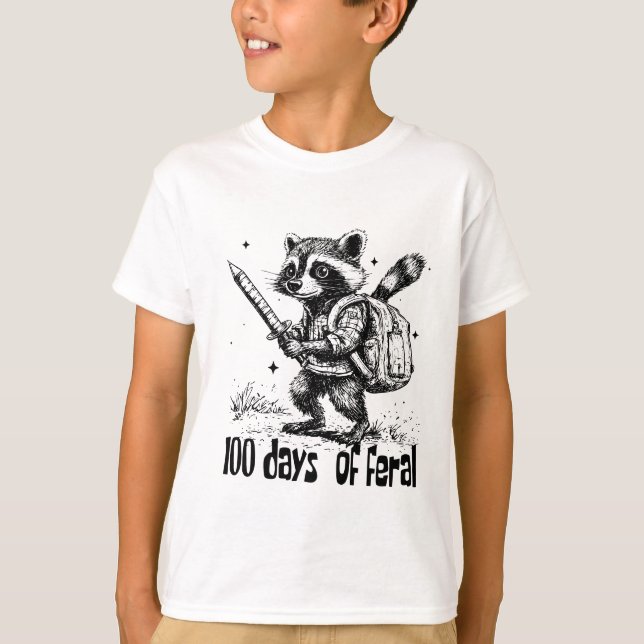 Camiseta Mapache Divertido 100 Días De Caos Escolar Feral (Anverso)