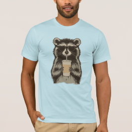 Camiseta Mapache Divertido Bebiendo Café Helado