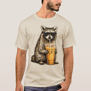 Camiseta Mapache Divertido Bebiendo Café Helado — Animal Re