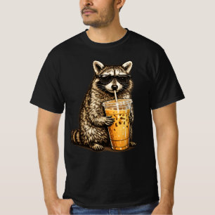 Camiseta Mapache Divertido Bebiendo Café Helado — Animal Re