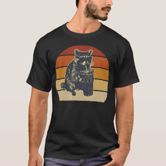 Camiseta Mapache Divertido Bebiendo Café Helado Animal Retr