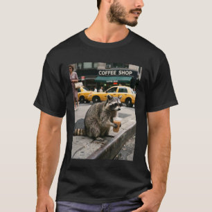 Camiseta Mapache Divertido Bebiendo Café Helado Gafas de So