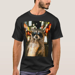 Camiseta Mapache divertido bebiendo café helado hombres muj