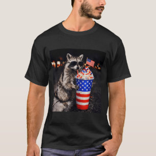Camiseta Mapache Divertido Bebiendo Café Helado Hombres Muj