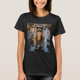 Camiseta Mapache divertido bebiendo café helado meme de ani
