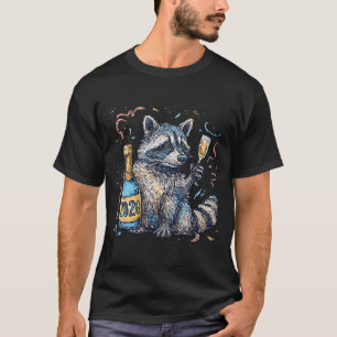 Camiseta Mapache Divertido Con Bola De Disco De Champán Año