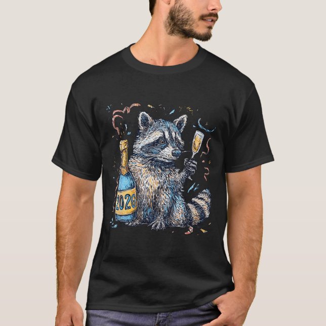 Camiseta Mapache Divertido Con Bola De Disco De Champán Año (Anverso)