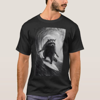 Camiseta Mapache Divertido de Surf Selfie en Tabla de Surf