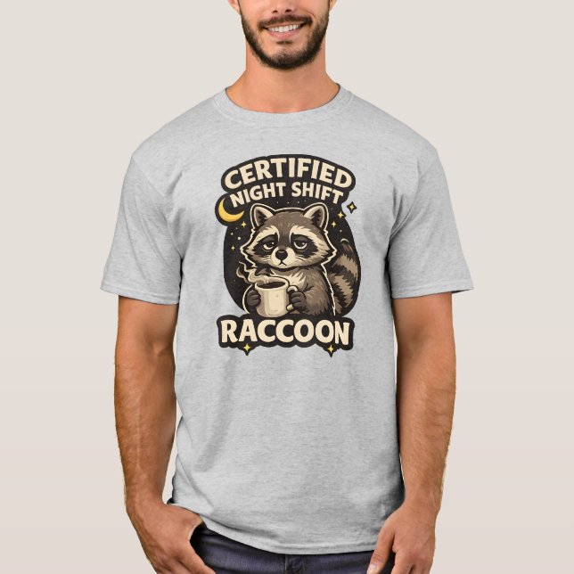 Camiseta Mapache divertido del turno de noche certificado A (Anverso)
