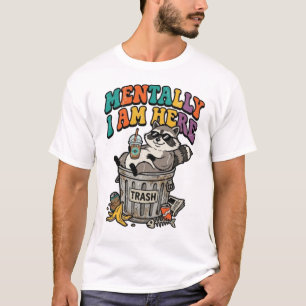 Camiseta Mapache Divertido Mentalmente Estoy Aquí Retro Map