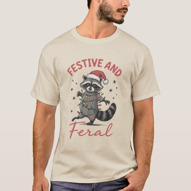 Camiseta Mapache Divertido Navidad Feral Meme Navidad  (Anverso)
