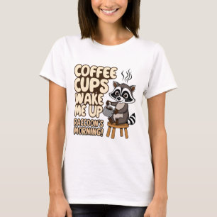 Camiseta Mapache divertido por la mañana con taza de café