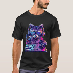 Camiseta Mapache Dj Edm Techno House Música Animal Divertid