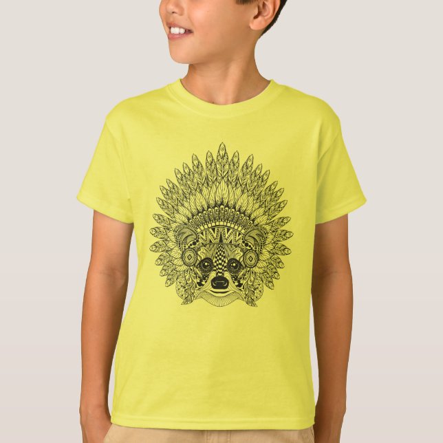 Camiseta Mapache en Doodle emplumado del capo de la guerra (Anverso)
