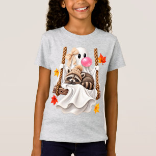 Camiseta Mapache Fantasma Adorable Columpio de Otoño Hojas