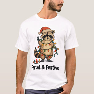 Camiseta Mapache Feral y Festivo Luces de Navidad