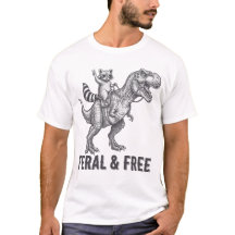 Mapache Feral y Libre Montando un T-Rex Divertido