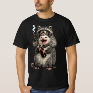 Camiseta Mapache Fumador, Zarigüeya Cerveza Mejores Amigos