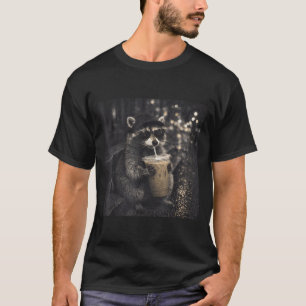 Camiseta Mapache gafas de sol divertido bebiendo café helad