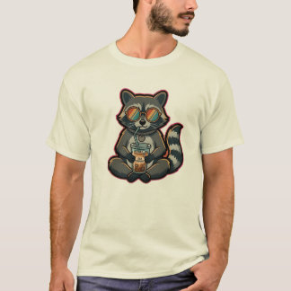 Camiseta Mapache Genial Bebiendo Café con Hielo Le
