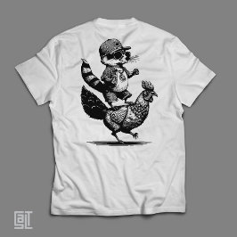 Camiseta Mapache Genial Montando una Gallina  Animal Urbano