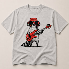 Camiseta Mapache Genial Tocando Guitarra Baja Roja