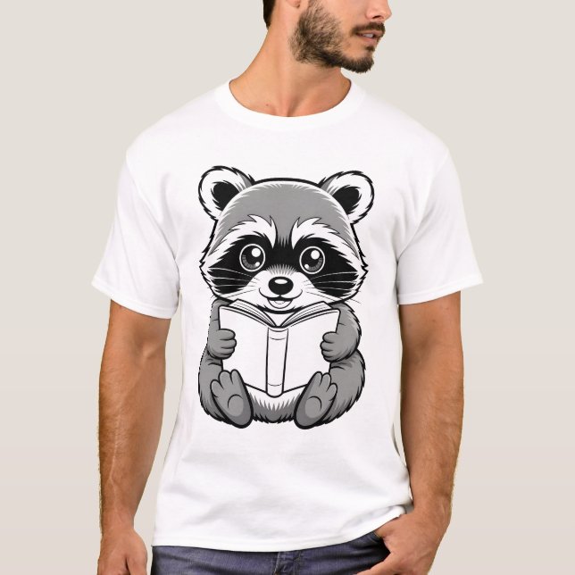 Camiseta Mapache Leyendo Arte de Libro (Anverso)