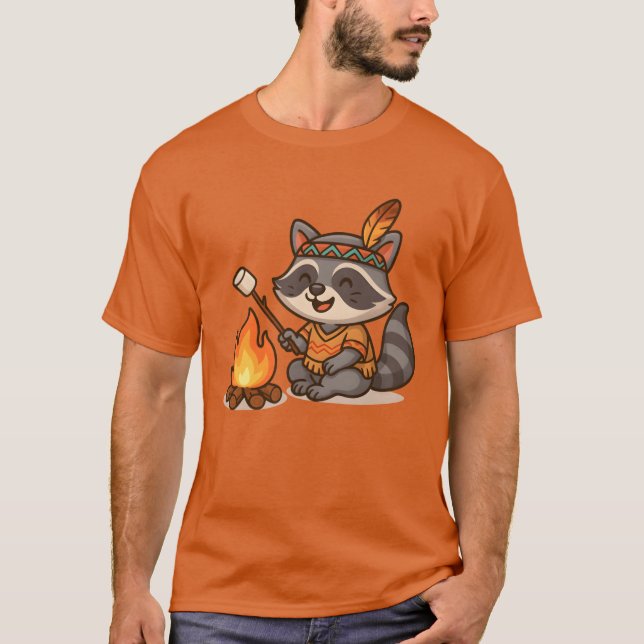 Camiseta Mapache lindo acampando y asando malvavisco retr (Anverso)
