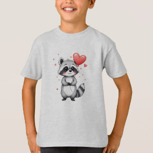 Camiseta Mapache Lindo con Globos en Forma de Corazón