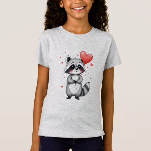 Camiseta Mapache Lindo con Globos en Forma de Corazón