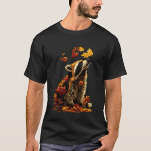 Camiseta Mapache Lindo con Hojas de Otoño Animal Feral Otoñ