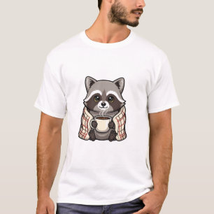 Camiseta Mapache Lindo y Acogedor Envuelto en Manta de Cuad