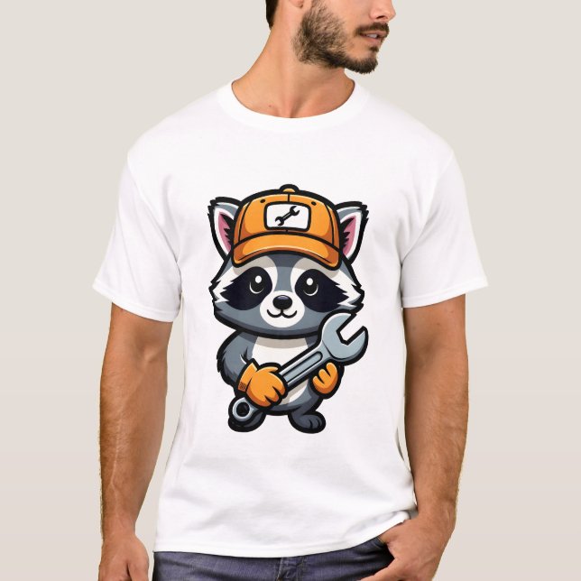 Camiseta Mapache Mecánico con Gorra Naranja (Anverso)