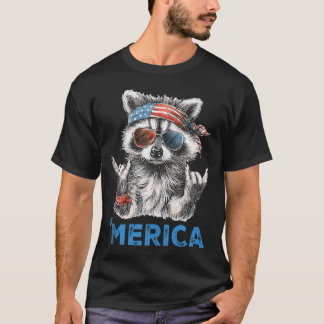 Camiseta Mapache Patriótico Divertido Rockeando Orgullo De 