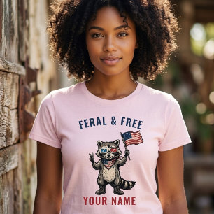 Camiseta Mapache Patriótico Salvaje y Libre con Nombre Pers