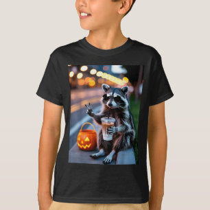 Camiseta Mapache salvaje bebiendo café helado halloween