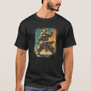 Camiseta Mapache Samurái Arte Japonés Sumi e Kawaii Diverti