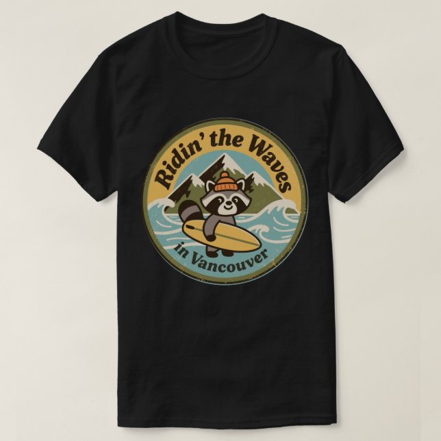 Camiseta Mapache Surfista Retro Vancouver (Diseño del anverso)