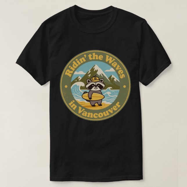 Camiseta Mapache surfista vintage de Vancouver (Diseño del anverso)