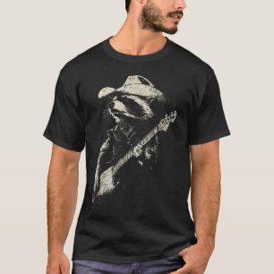 Camiseta Mapache Vaquero Divertido Tocando La