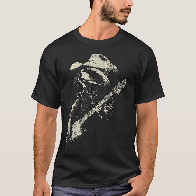 Camiseta Mapache Vaquero Divertido Tocando La (Anverso)