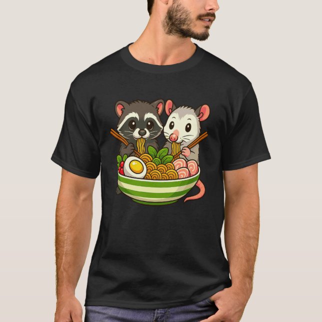 Camiseta Mapache y zarigüeya comiendo fideos ramen (Anverso)