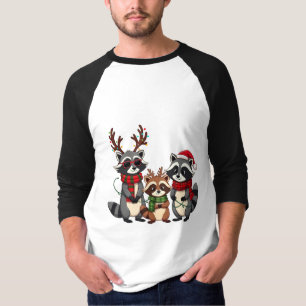 Camiseta Mapaches de Navidad con sombrero de Santa en famil