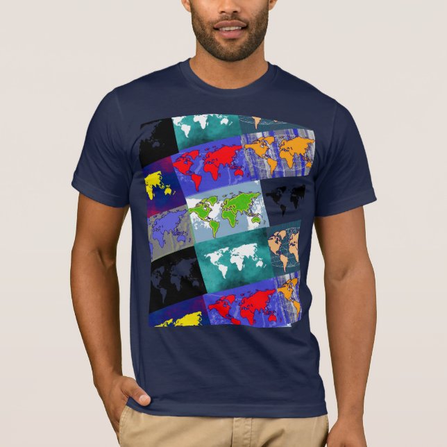 Camiseta mapas del mundo trippy y colorido (Anverso)
