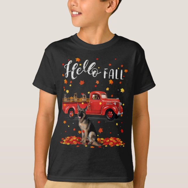 Camiseta Maple German Shepherd Dog Leaf Fall Otoño Red Tru (Anverso)