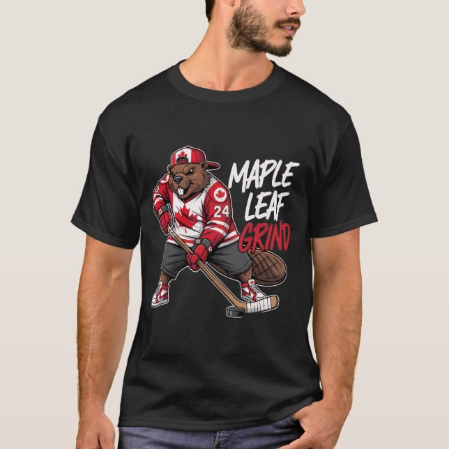 Camiseta Maple Leaf Grind - castor de hockey canadiense (Anverso)