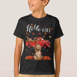 Camiseta Maple Yorkshire Terrier Dog Leaf otoño Red T