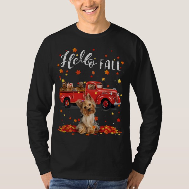 Camiseta Maple Yorkshire Terrier Dog Leaf otoño Red T (Anverso)