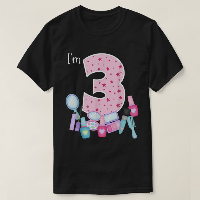 Camiseta Maquillaje Tercer cumpleaños para la Pequeña Niña  (Diseño del anverso)