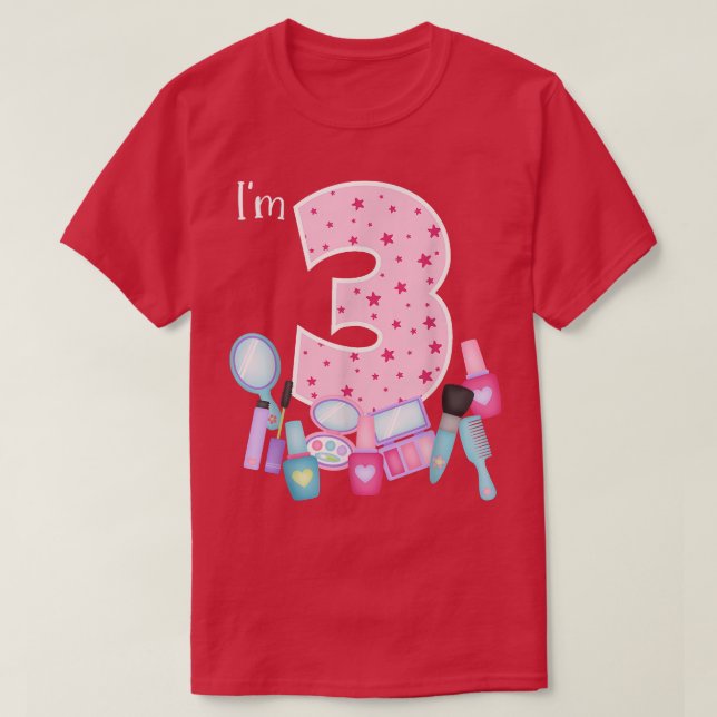 Camiseta Maquillaje Tercer cumpleaños para la Pequeña Niña  (Diseño del anverso)